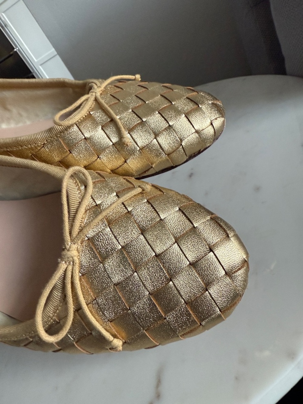 Loeffler Randall Leonie Gold Woven Ballet Flat Size 8.5 - Picture 7 of 11